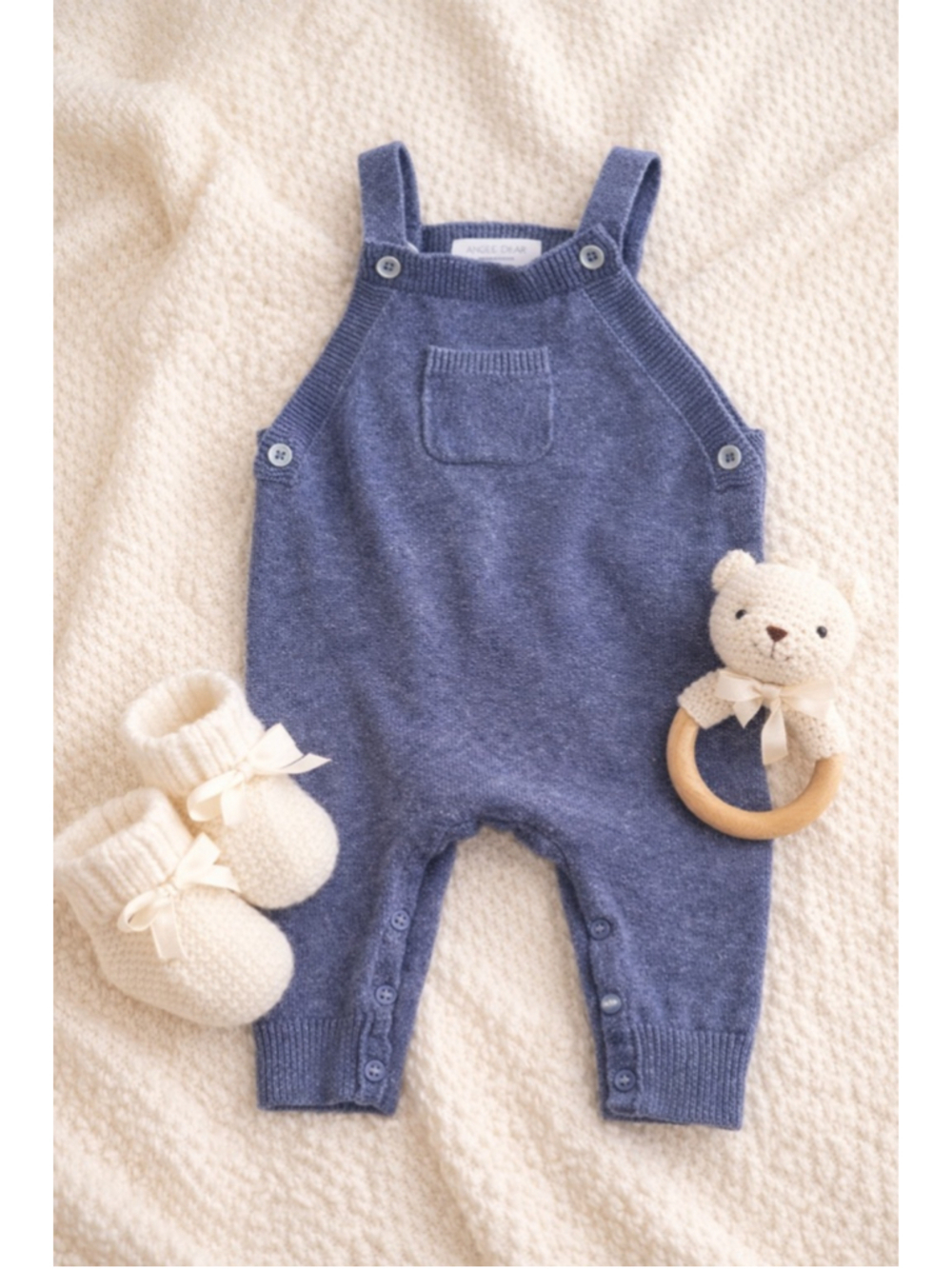 Angel Dear Blue Knit Overalls 6-12 Months